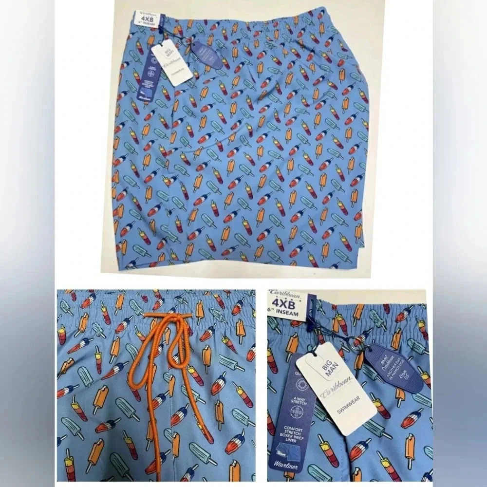 Novelty 4XB Whimsical Popsicle Resort Cruise Pool Beach Stretch Shorts New